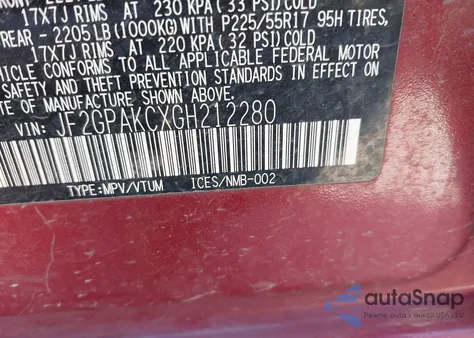 2016 Subaru Crosstrek 2.0I Limited z USA, uszkodzony, nr VIN JF2GPAKCXGH212280